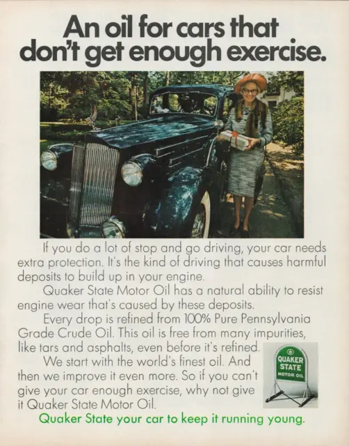 1971 Quaker State Motor Oil Antique Car Get Exercise Older Lady Gift Print Ad