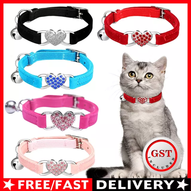 Suede Collar Cat Kitten Dog Puppy Pet Safety Release Adjustable Heart Bling Pink