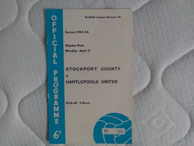 Stockport county v Hartlepools utd 65/66 div 4 programme very good condition