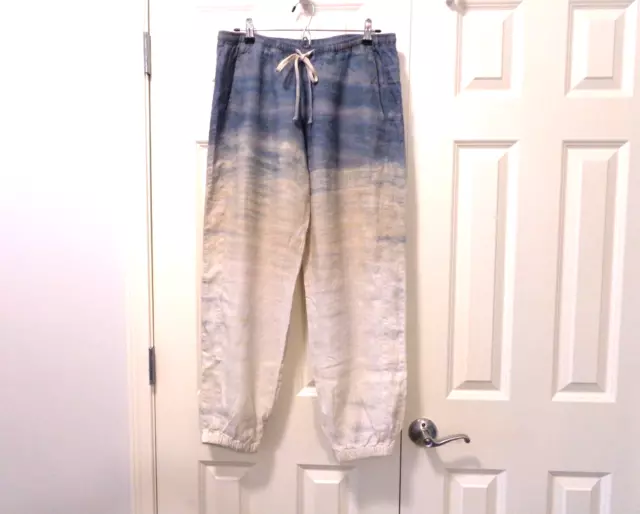 Hard Tail Forever Blue - Tan  - Ivory Ombre Linen Joggers Size Large Excellent!