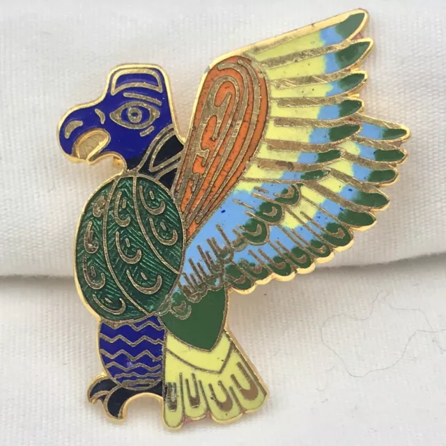 Broche Parrot Guacamaws Vintage Pin Tiki Tropical Colorido Cloisonné Tono Dorado