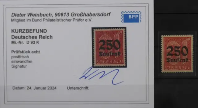 TREFF Deutsches Reich MiNr D 93 K postfrisch geprüft Befund BPP 150,-