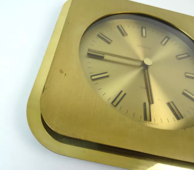 Very Rare Original Mid Century Golden Brass Vintage Wall Clock By Kienzle 3