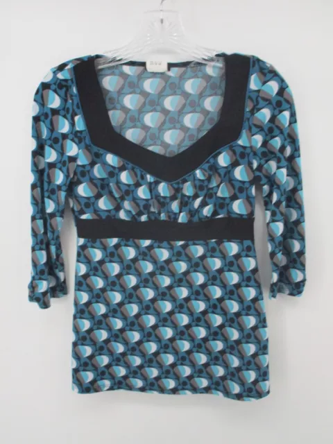 Maurices Small 3/4 Sleeve Empire Waist Colorful Geometric Scoop V Neck Blouse
