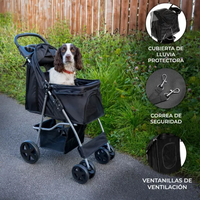 Cochecito Negro Plegable para Mascotas con Cubierta lluvia Carrito Perros Gatos