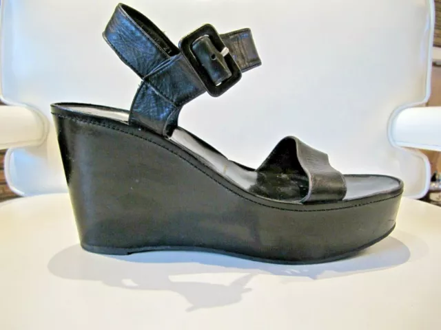 Robert Clergerie Black Leather Platform Sandals, Size 7