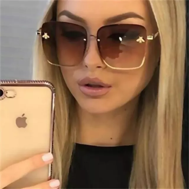 2023 New Fashion Women's Oversize Rimless Square Sunglasses Gradient Sun Glas...