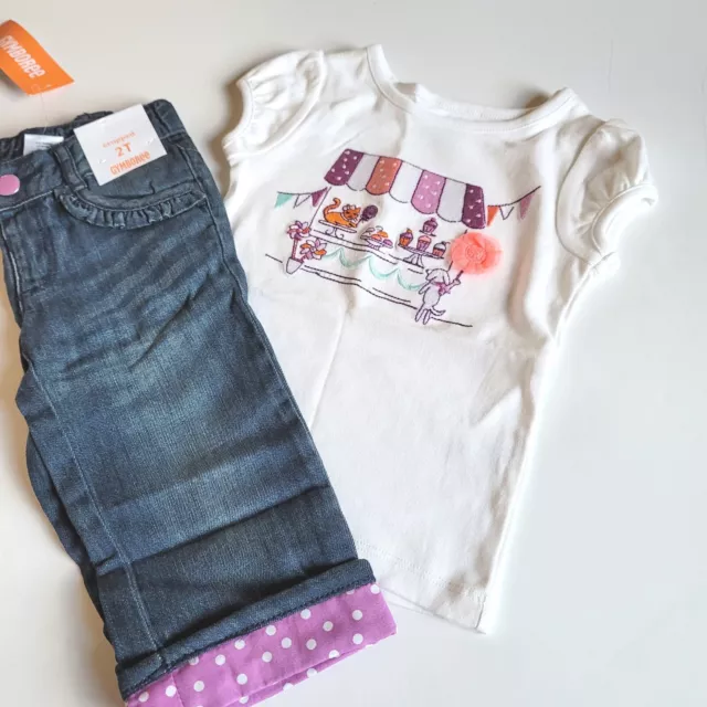 Gymboree 2T "Pinwheel Pastels" Candy Sweet Shop Tee Dot Cropped Denim Set NWT