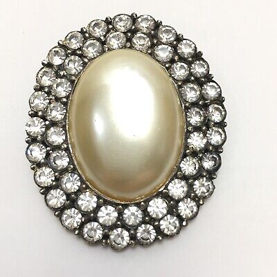 Vintage Faux Pearl CAMEO ART DECO BROOCH, Costume, Pin Jewelry, w Gift Box