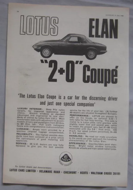 1966 Lotus Elan Coupe Original advert No.1