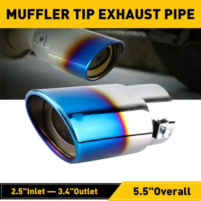 Car Exhaust Pipe Tip BLUE Tail Throat Muffler Stainless Steel Sport Accessories