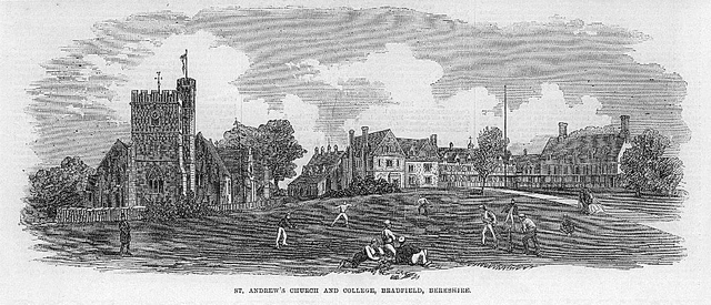 1865 Antique Print - BERKSHIRE Bradfield St Andrews Church College Cricket (10)