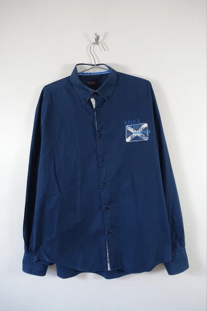 Paul & Shark Royal Yacht Club Long Sleeve Shirt Embroidered Navy Shark Fit 46