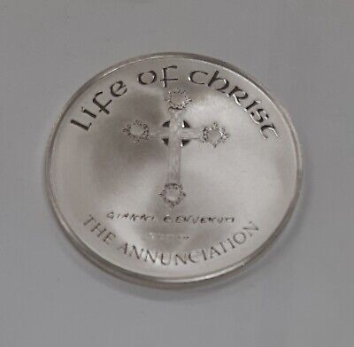 Franklin Mint Life of Christ .925 Silver Medal by Benvenuti-The Annunciation
