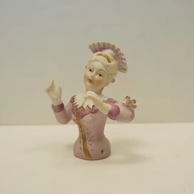 Bisque Porcelain French Style Arms Away Pincushion Half Doll Marchioness Figurin