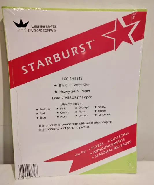 Starburst Neon Lime Green 8.5x11” Colored Printer Paper 100 Sheets Letter Size