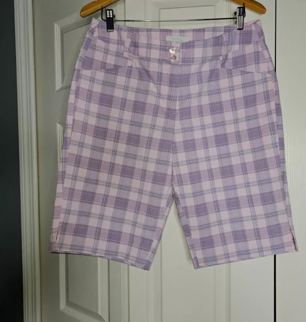 Callaway Ladies Pink Purple Plaid Bike Length Shorts Size 10