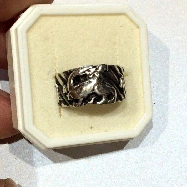 Bague Argent Massif 925 Ajourée Tête De Sanglier - Taille 58 - Occasion