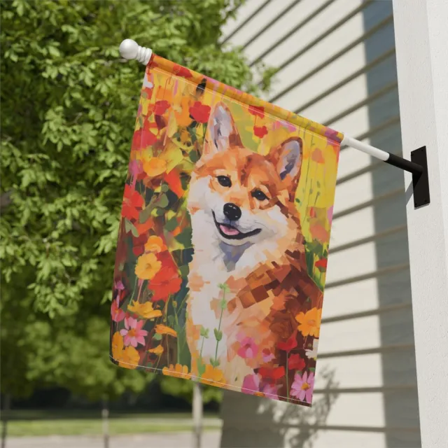 Abstract Shiba Inu Dog in A Summer Garden House & Garden Flag Banner