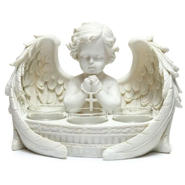 White Guardian Angel Cherub Feathered Winged Memorial Tea Light Candle Holder