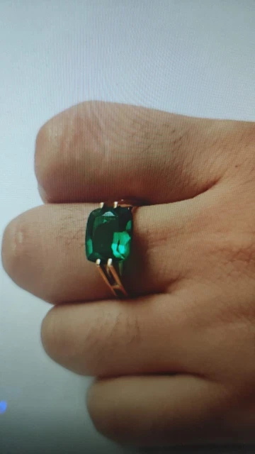 Bague Ancienne En Argent 925 Avec émeraude Créée - Plaqué Or, Taille 7, Fait Main