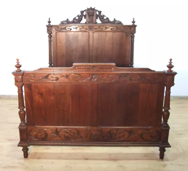 3056B Wunderschönes Antikes Bett In Massiv Kastanie Bretagne Um 1890
