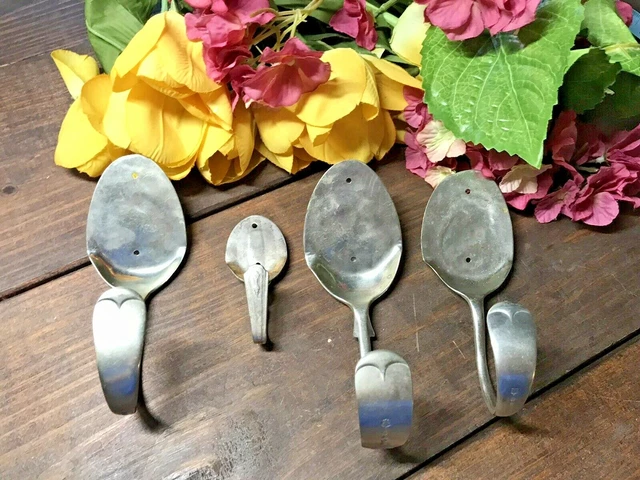 Silverplate Spoon Wall Hooks; Handmade Hardware; All Hallmarked-3 LARGE/1 SMALL