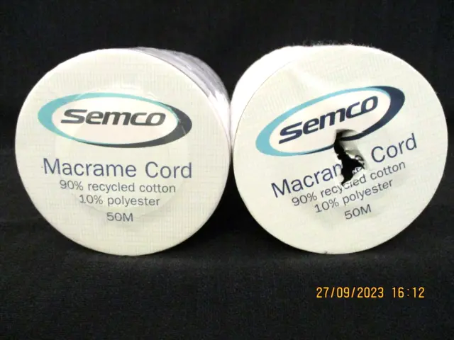 Semco Macrame Cord - White - 1 New Roll, 1 Part Used - Approx 98 Metres