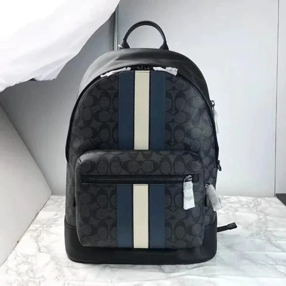 West backpack in signature canvas with varsity stripe cheap