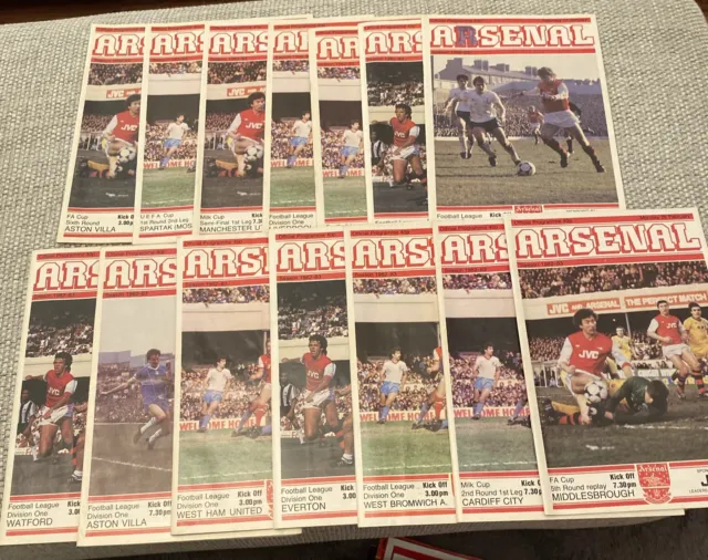Arsenal FC Home Programmes 1982 / 83  (14 matches)