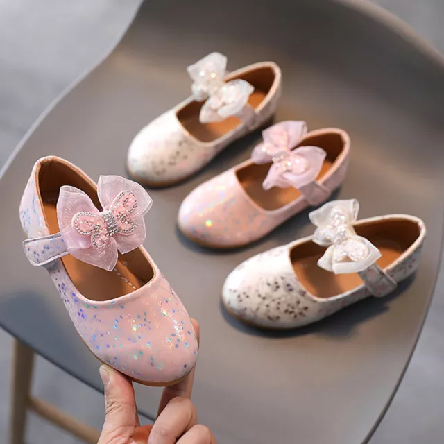 Children Kids Baby Girls Crystal Butterfly-Knot Princess Shoes Single Shoes AU
