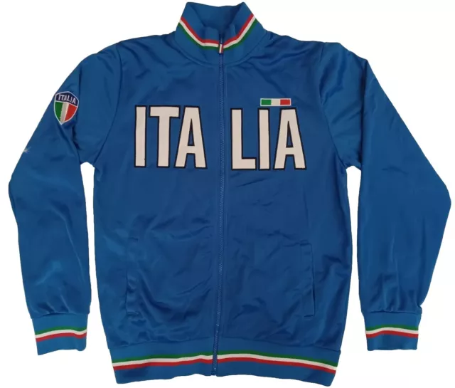 Italia Men's Track Jacket Blue Waist Length Pockets Embroidered Mock Neck SZ-XL