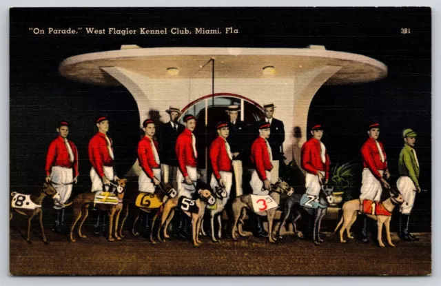 Miami FL On Parade West Flagler Kennel Club Postcard Linen Vintage