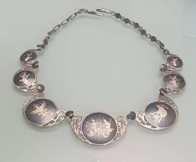 Art Deco TULA NIELLO Siam Sterling 925 Silber Halskette/Collier 46cm 48,6 Gramm