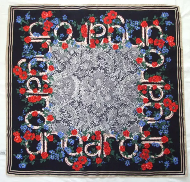 Designer EMANUEL UNGARO Floral LACE Red Black Blue Hand Rolled Twill  Silk Scarf