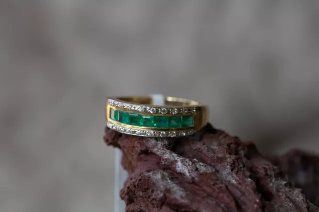 Kagem Zambian Emerald & White Zircon 9k Gold Ring