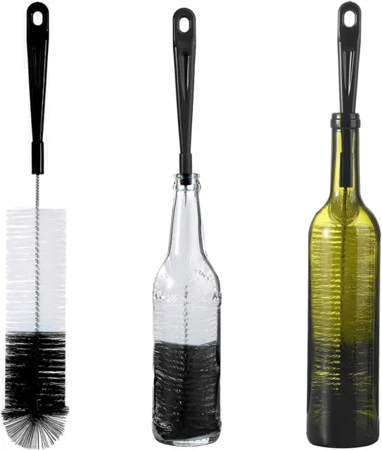 ALINK 3-Pack Long Black Bottle Cleaning Brush for Narrow Neck Beer/ Wine/ Flask/