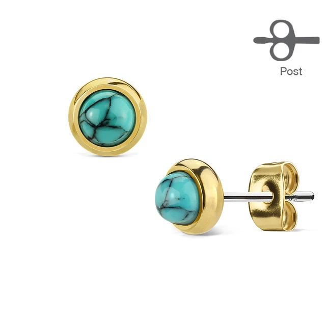 FAMA Gold Plated Bezeled Semi Precious Stone Set 316L Surgical Steel Earrings