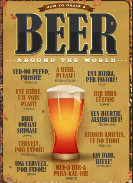 Beer Around The World Metal Tin Sign Funny Man Cave Humour Gift Him Dad Grandad