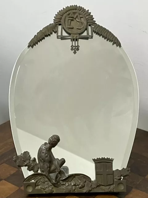 Antico Specchio In Ottone Liberty Simbolo Savoia.Primi 900