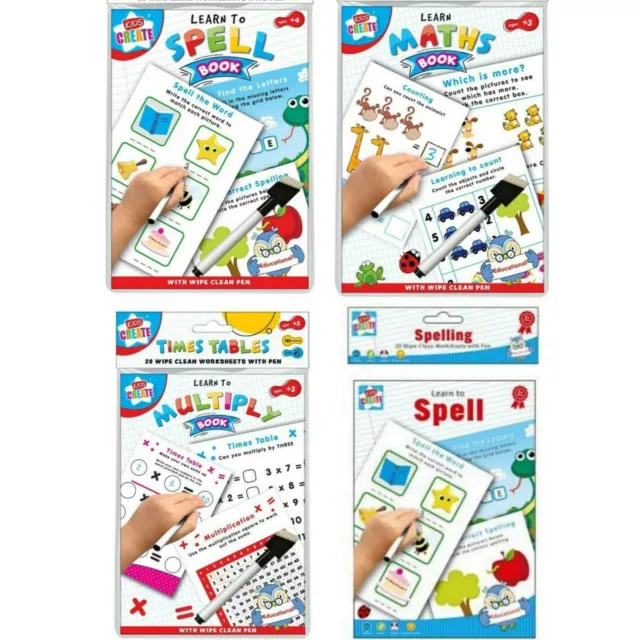 Kids Learn To Write Maths Spell Times Tables Educational Wipe Clean Books School