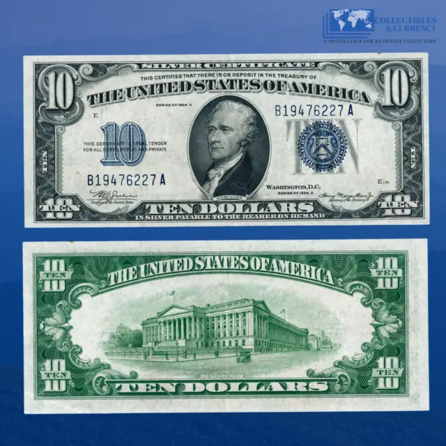 1934A $10 Ten Dollars Silver Certificate Blue Seal, XF Condition #76227