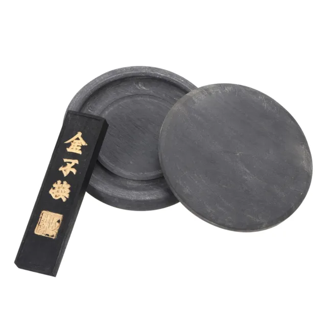 4 Inch Chinese Calligraphy Inkstone with Ink Stick, Round Ink Stone Tray