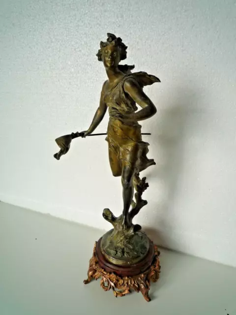 Art Nouveau Statue Statuette Regule Bronze "Apres Les Papillons" Signee Ferrand