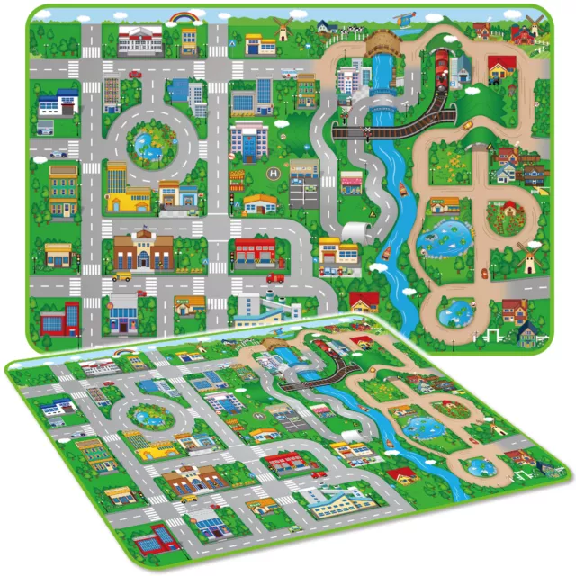 Giant Kids City Playmat Fun Town Cars Play Road Carpet Rug EVA Foam Toy Mat NEW