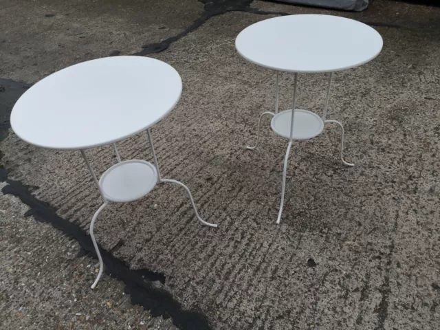 IKEA TWO LINDVED Side End Bedside Tables Round White 2 Tier Metal