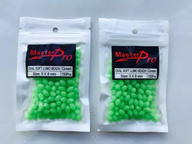 300 x Fishing Lumo Soft Glow Beads Green Oval Size 5 X 8mm Tackle lure Fishing
