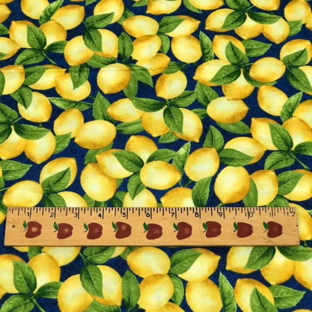 Lemon Fabric Cotton Quilt Yellow Bright Tonal Citrus Fruit on Blue Fat Quarter