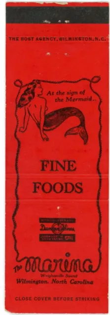 The Marina, Fine Foods Restaurant, Sign Of The Mermaid Vintage Matchbook Cover
