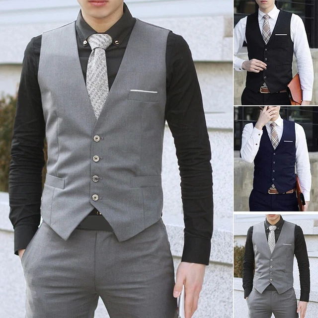 Uomo Formale Abito Business Gilet, Panciotto, Scollo A V Casual Maniche Giacca
